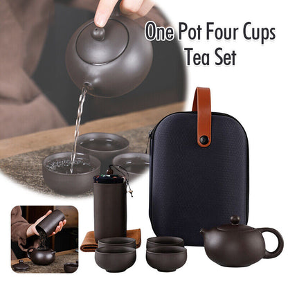 Portable Tea Cup Set Travel Camping Kung Fu Tea Pot Set with Storage Bag Gift