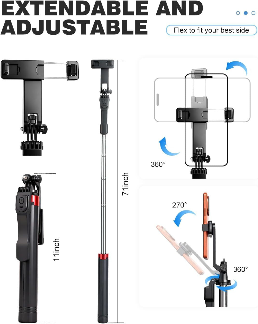 71" Phone Tripod Selfie Stick for Iphone/Android/Camera, Cell Phone Tripod Stand