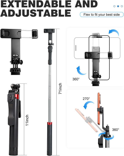 71" Phone Tripod Selfie Stick for Iphone/Android/Camera, Cell Phone Tripod Stand