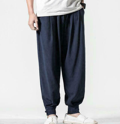 Men New Japanese Style Boho Sport Loose Fit Capri Long Baggy Hakama Pants size