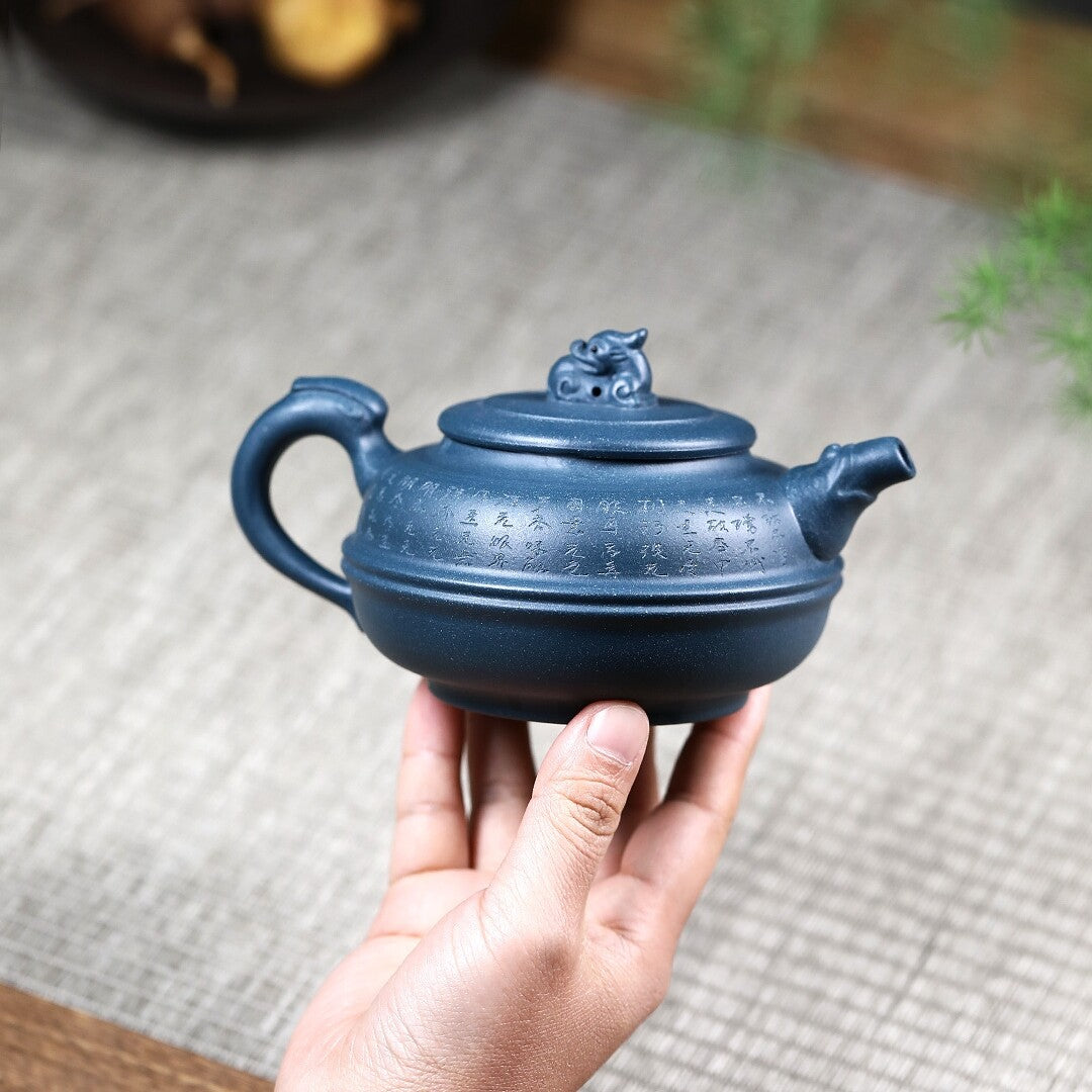 Handmade Tea Pot With Feet Marked Real Yixing Zisha Republic Green Clay Pot New