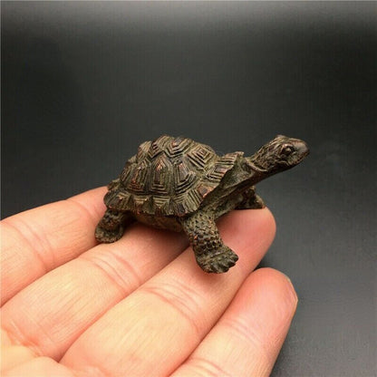 2.28" Chinese Kung Fu Tea Vintage Brass Money Turtle Shelf Luck Sculpture