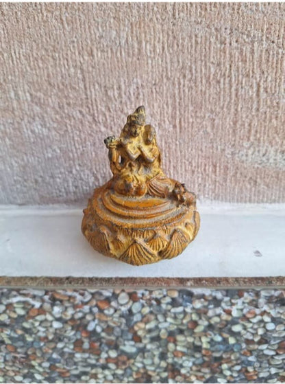 Antique Vintage Old Lord Radha Krishna on Lotus Collectible Statue Brass Idol