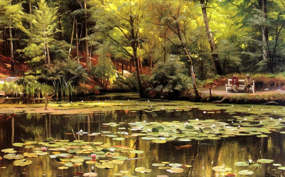 Dream-art Oil painting Peder-Mork-Monsted-Waterlilies handmade landscape canvas