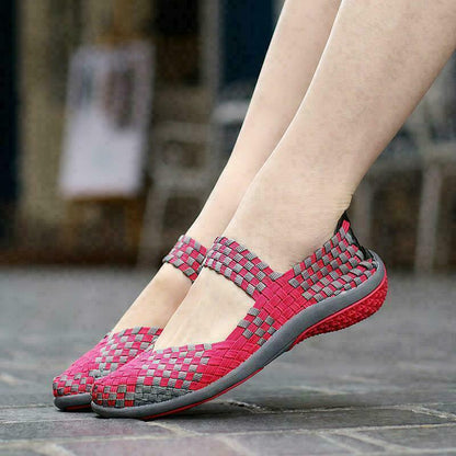 Women Slip On Walking Shoes Woven Elastic Mary Jane Flat Lightweight Fashion