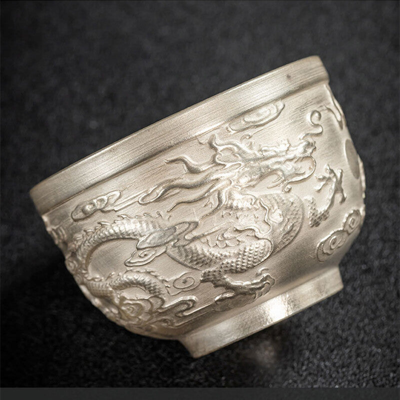 Traditional Craft Handmade Teacup Pure Silver Master Cup 999 Sterling Cerami Cup