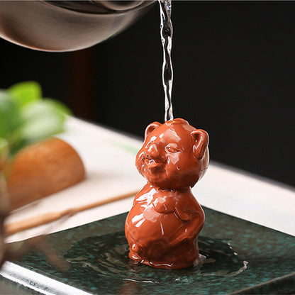 Lovely Pig Statue China Zisha Purple Clay Tea Pet Standing Pig Table Decoration