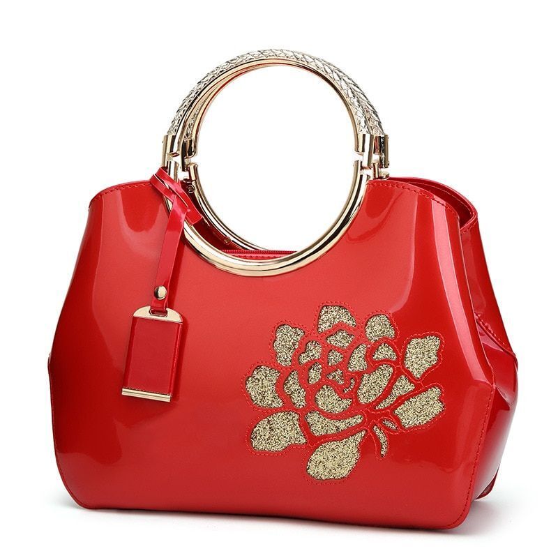 28*22*10.5 Cm Patent Leather Handbag Shoulder Bag Luxury Hollow Purse Blue Red