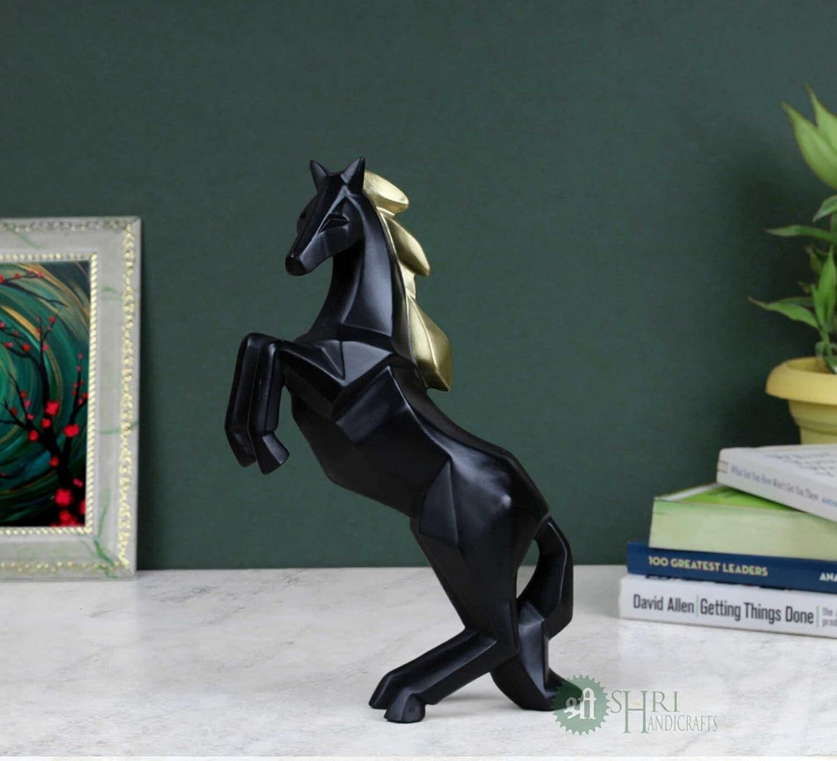 Polyresin Abstract Black Charging Running Horse Animal Idol Figurine Home Decor