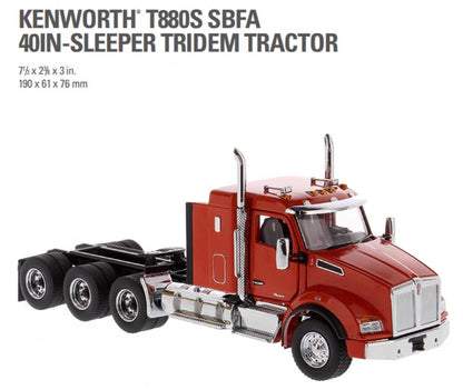 1:50 Kenworth T880 SBFA 40" Sleeper Tridem Tractor Trailer Diecast Truck Model