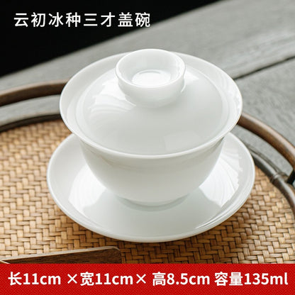 1pc Ice Jade Porcelain San Cai Gaiwan Tea Bowl White Porcelain Kung Fu Tea Set