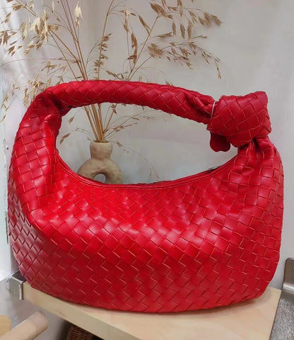 Luxury Synthetic Leather Handbag Large Shoulder Bag Woven Soft Underarm Bag Zipp