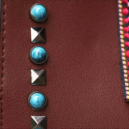Celela Rivet Turquoise Embellished Women Tote Handbag Shoulder Bag W/ Purse