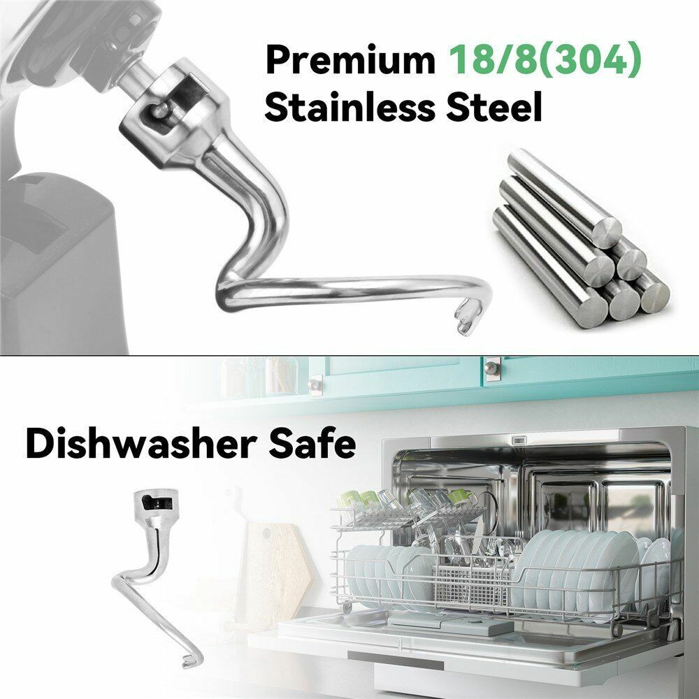 Metal Spiral Dough Hook KitchenAid Bowl Mixer Spiralizer Silver Stainless Steel