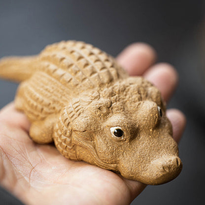 Crocodile Statue Handmade Carved Tea Pet Yixing Zisha Purple Clay Tea Play Small