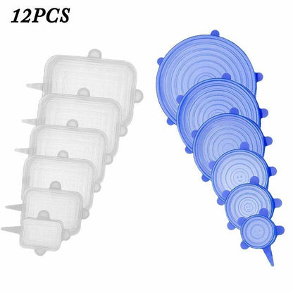 Silicone Stretch Food Cover 12pcs Reusable Elastic Adjustable Bowl Lid Universal