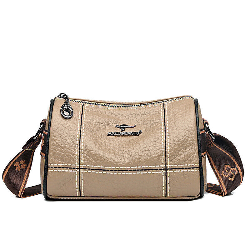 Genuine Leather Small Crossbody Bag Women's Zipper Shoulder Soft Plaid Purses