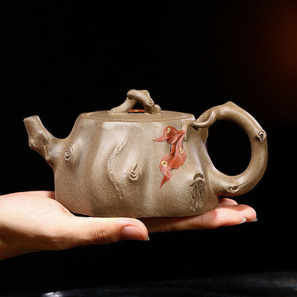 300ml Yixing Zisha Clay Pottery Master Handmade Tree Stool Shape Tea Pot Teapot