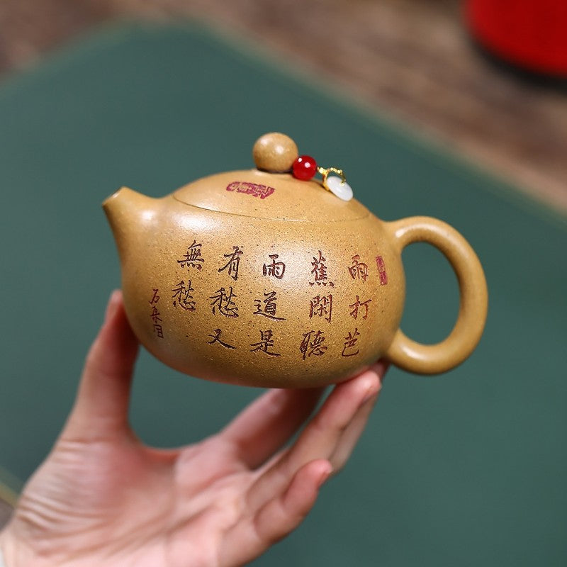 Hand Carved Xishi Pot Real Yixing Zisha Duan Clay Teapot Ball Shape Infuser Hole