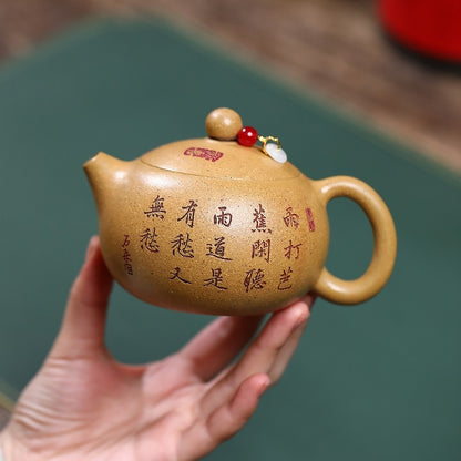 Hand Carved Xishi Pot Real Yixing Zisha Duan Clay Teapot Ball Shape Infuser Hole