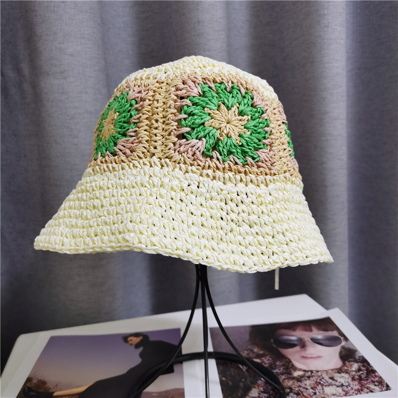 Womens Girls Crochet Bucket Hat Fisherman Sun Cap Floppy Wide Brim Straw Hat