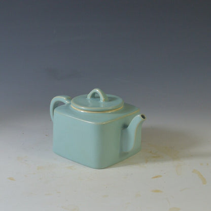 5.9" China Nan Song Style Ruyao Celeste Glaze Porcelain Four Sides Teapot