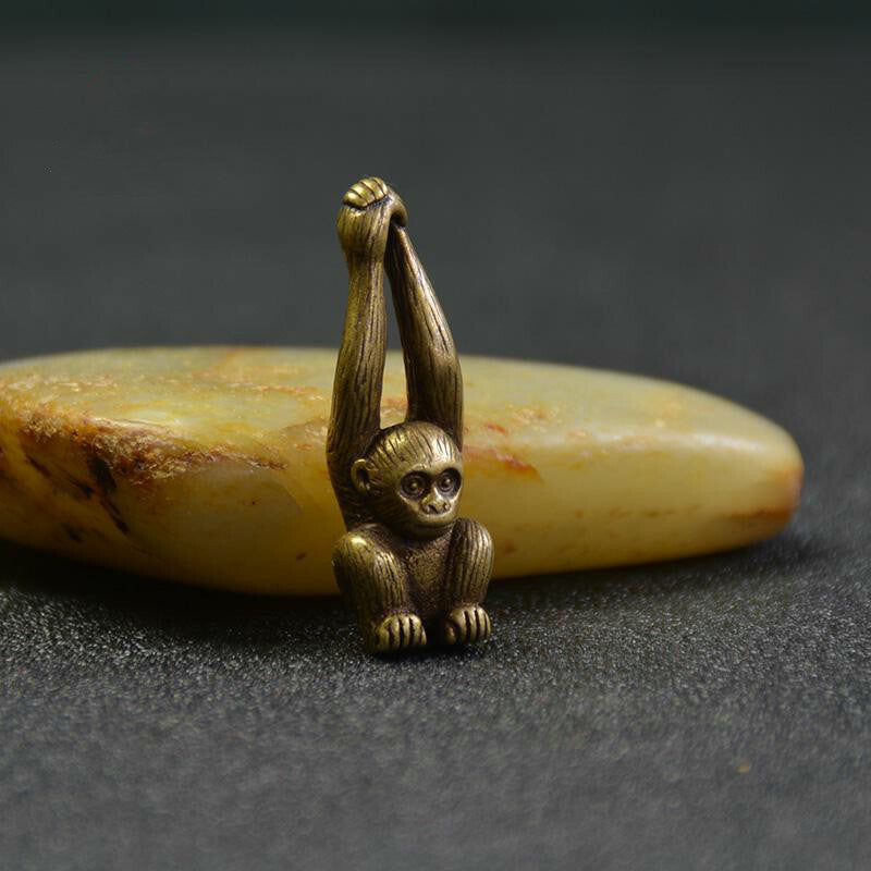 Chinese Antique Bronze Small Handle Luck Gibbon Monkey Pendant