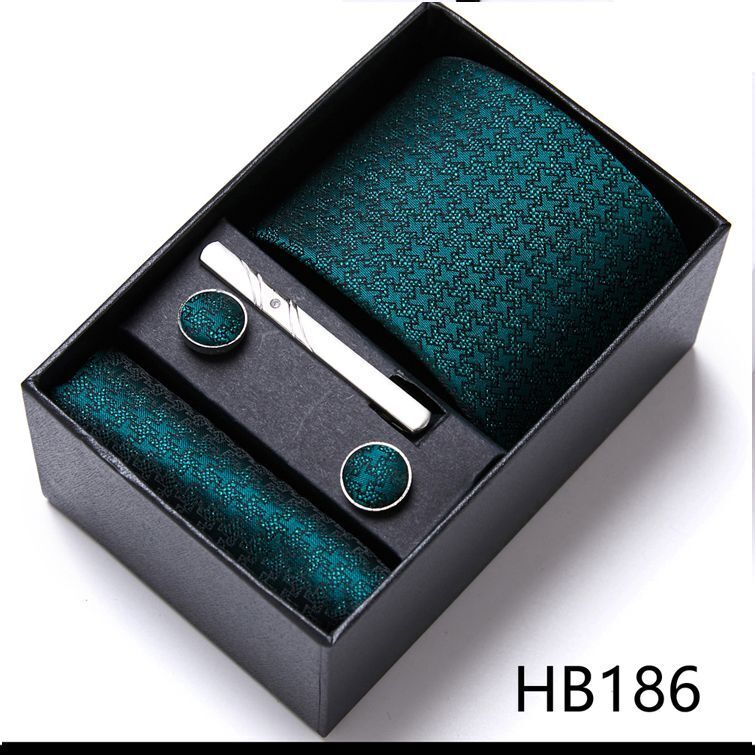 Men Neckties 5Pcs Business Ties Hanky Cufflink Set Clips Corbatas Gift Box 7.5cm