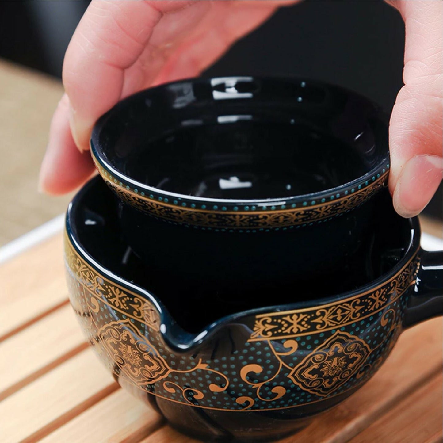 360° Rotating Teapot Premium 5-piece Set China Traditional Ceramics Tea Set