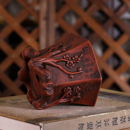 Purple Sand Plum Blossom Flower Pattern Bonsai Pot Tradition China Carved