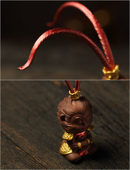 6.1" Monkey King Statue Small Home Decoration Yixing Zisha Handmade Tea Pet Gift
