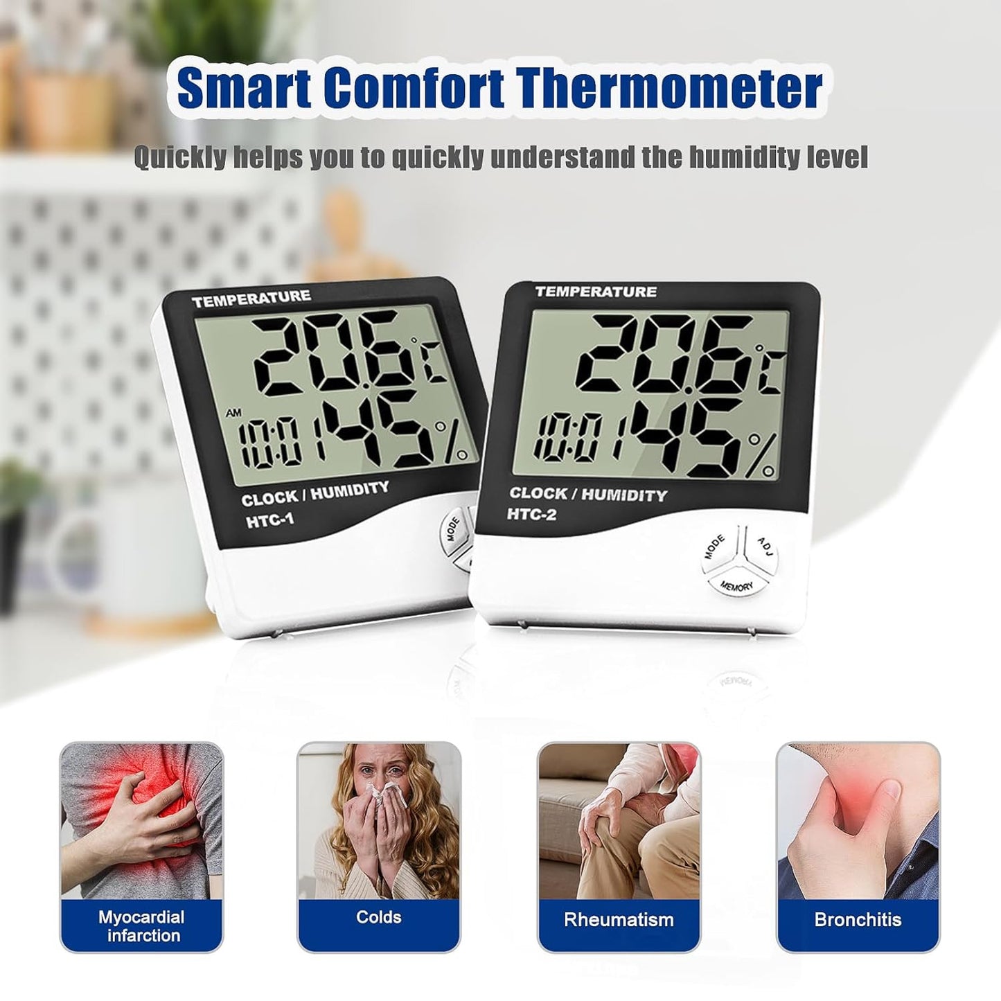 THERMOMETER INDOOR Digital LCD Hygrometer Temperature Humidity Meter Alarm Clock