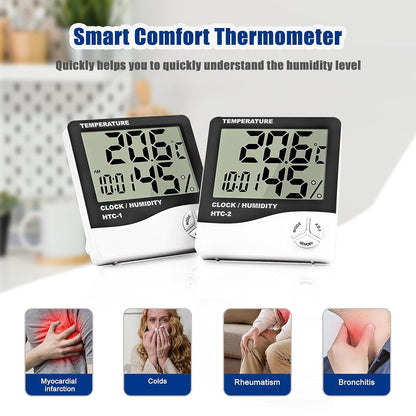 THERMOMETER INDOOR Digital LCD Hygrometer Temperature Humidity Meter Alarm Clock