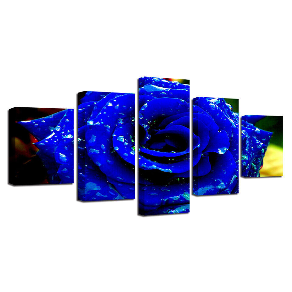 Blue Fresh Rose Flower Canvas Prints Painting Wall Art Home Decor Picture 5PCS