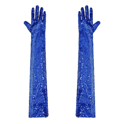 Women Gloves Vintage Shiny Sequin Finger Elbow Length Long Mittens Opera Costume