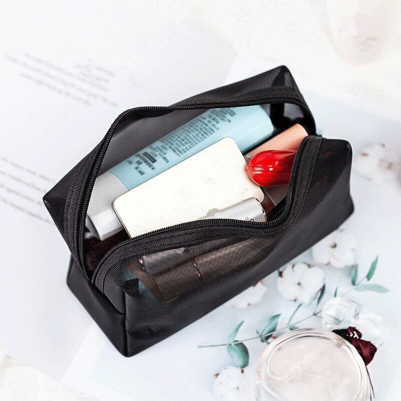 Clear Black Makeup Bags Travel Toiletry Cosmetic Organizer Pouch Set Mesh Purse