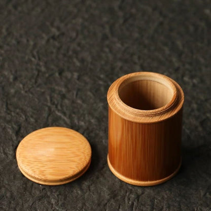 Vintage Bamboo Powder Container Handmade Sealed Tea Caddy 4cm