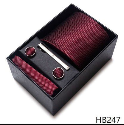 Men Neckties 5Pcs Business Ties Hanky Cufflink Set Clips Corbatas Gift Box 7.5cm