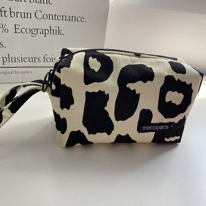 Retro Corduroy Cosmetic Bag Plaid Canvas Leopard Print Storage Purse S/M/L 1 PC