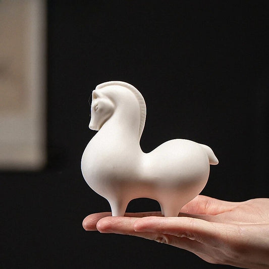 Chinese White Porcelain Horse Statue Vintage Horse Decorative Ceramic Art Zen