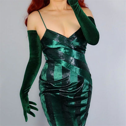 Fashion Velvet Gloves 22/40/50/60/70cm Long Opera Women Elastic Touchscreen Mitt
