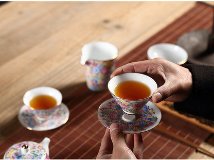50ml Porcelain Tea Cup Floral Print Color Enamel Craft Ceramic Kungfu Tea Cups