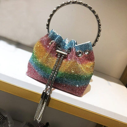 Tassel Evening Clutch Bag Women Crystal Bucket Purse Bridal Wedding Party