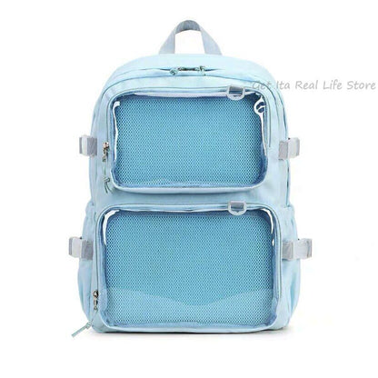 Girls Large School Pink Backpack Two Clear Pockets Display Women Big Bag