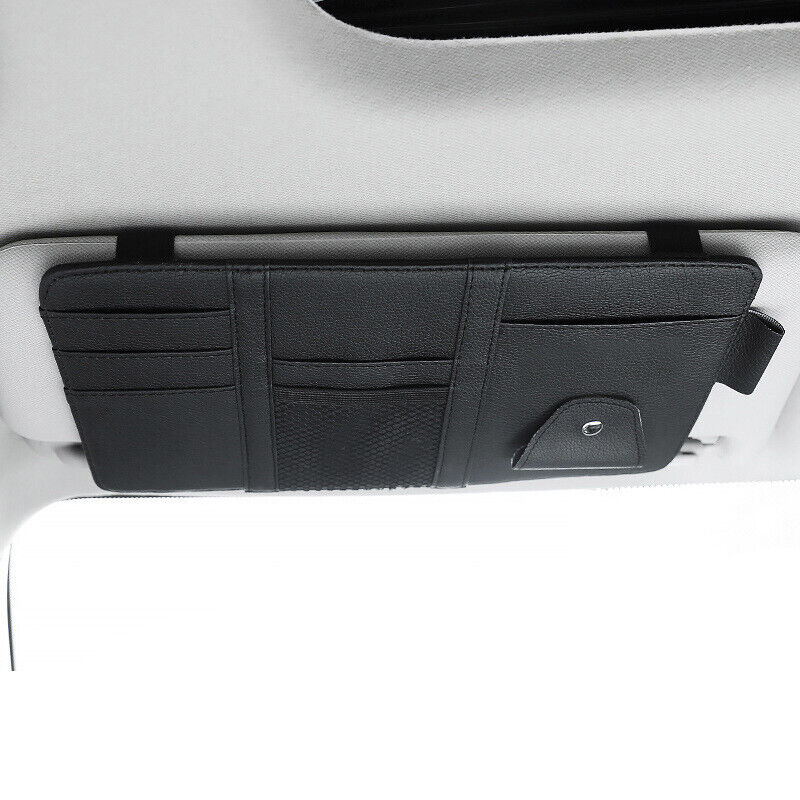 Car Sun Visor Storage Bag PU Leather Auto Glasses Ticket Folder Phone Organizer