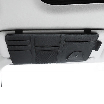 Car Sun Visor Storage Bag PU Leather Auto Glasses Ticket Folder Phone Organizer