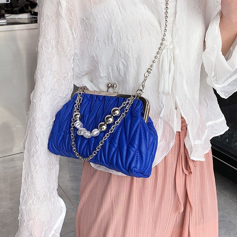Hand Chain Pearl Bag Synthetic Leather Crossbody Purse Totes Handbag 14*22*6 CM