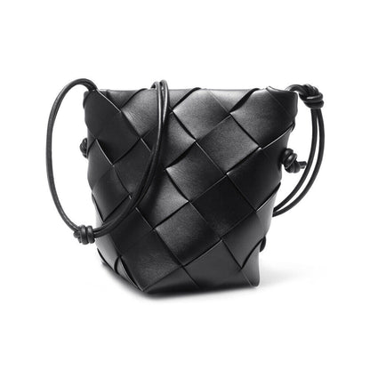 Woven Real Leather Bucket Basket Shoulder Bag Clutch Purse Tote Crossbody Women