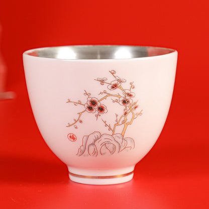 999 Sterling Silver Tea Cup Floral Print Under Glaze Porcelain Master Cup Of Tea