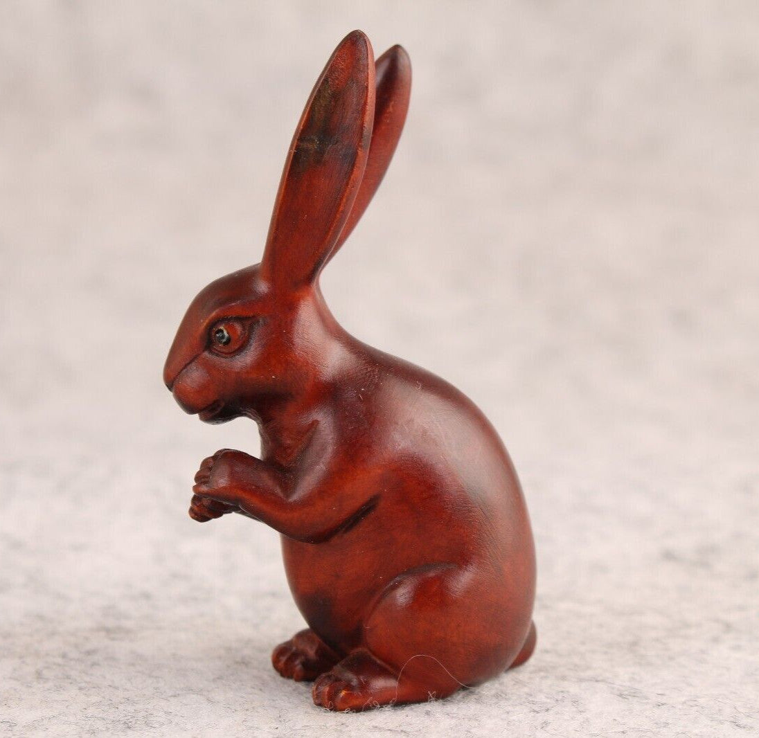 MINI chinese boxwood handmade carving rabbit statue netsuke collectable tea pet